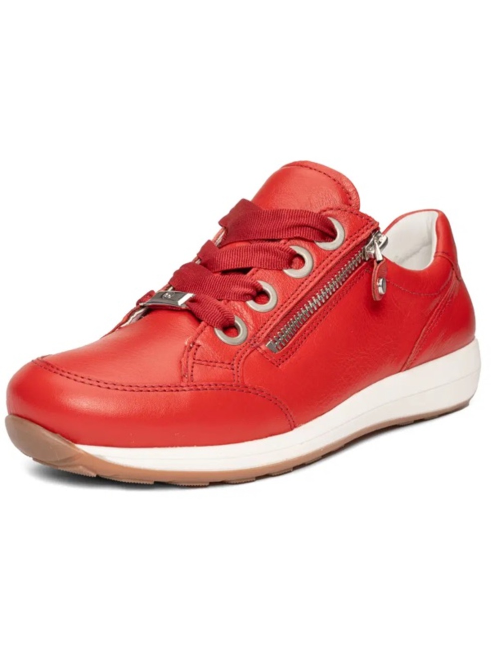 Ara Women's Ollie Red Leather Lace-Up Sneakers with Side Zipper